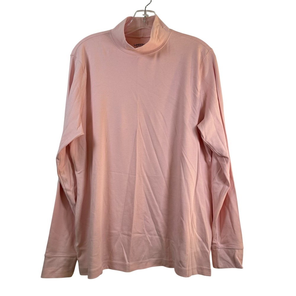 Lands End Relaxed Fit Mock Neck Long Sleeve Top Pink Large 14-16